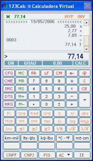 Tela de 123Calc® Calculadora Virtual