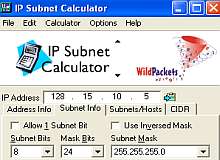 Tela de WildPackets IP Subnet Calculator