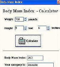 Tela de Body Mass Index calculator