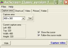 Tela de AviScreen Image and Video Capture Portable