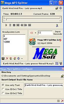 Tela de Mega MP3 Splitter