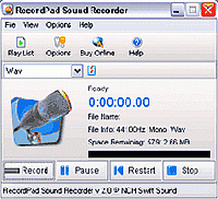 Tela de RecordPad Professional Sound Recording Software