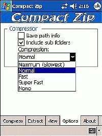 Tela de Compact Zip for Pocket PC