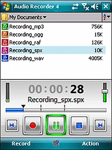 Tela de Resco Audio Recorder for Pocket PC (Active Sync)