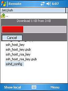 Tela de zaSFTP for Pocket PC