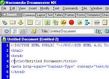 Tela de Macromedia Dreamweaver MX