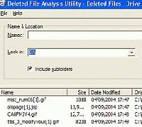 Tela de Deleted File Analysis Utility