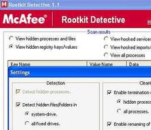 Tela de Mcafee Rootkit Detective