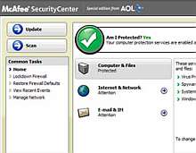 Tela de McAfee VirusScan Plus SE from AOL