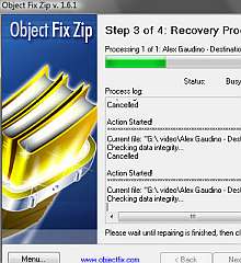 Tela de Object Fix Zip