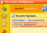 Tela de WinCleaner AntiSpyware