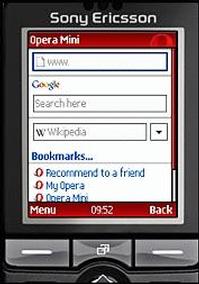 Tela de Opera Mini for mobile